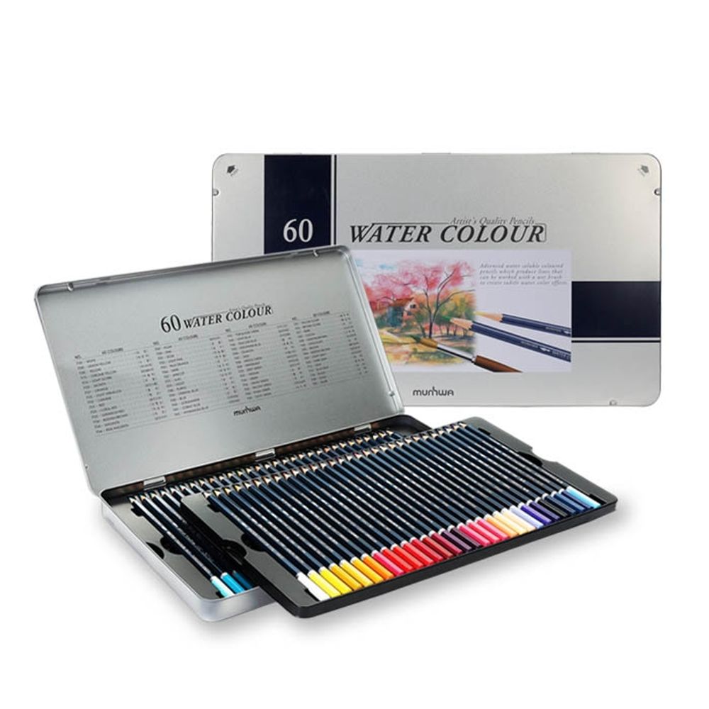 MUNHWA Nexpro Premium Water-Soluble Colored Pencil Set | 60 Master-Grade Colors | Professional Tin Case | Artistic Watercolor Effect | Made in Korea